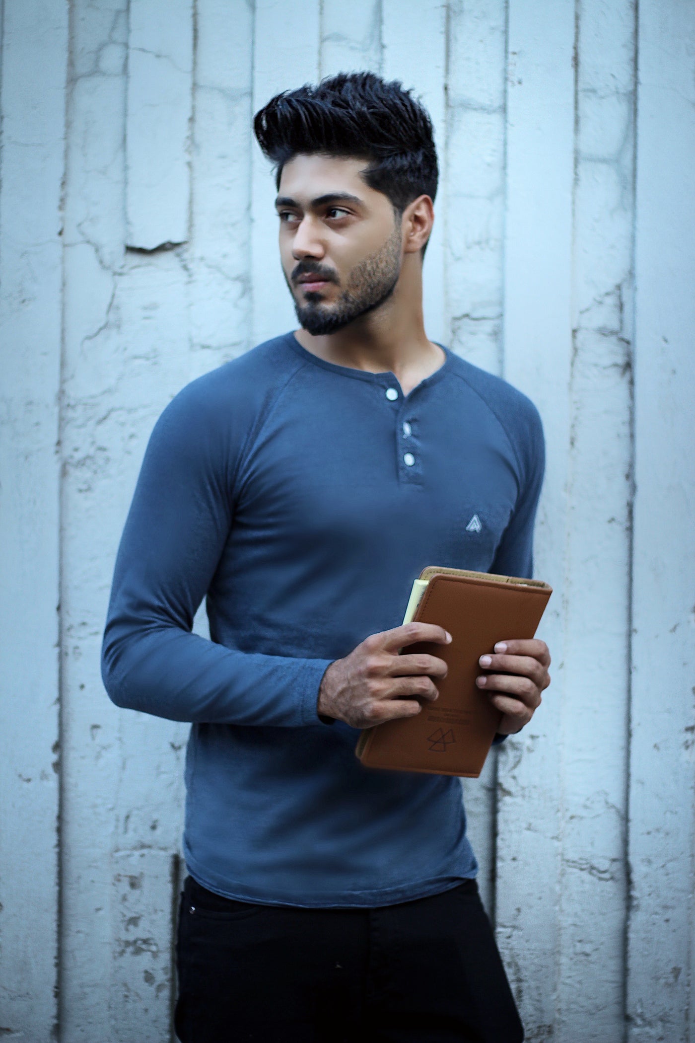The Ash Blue Textured Henley